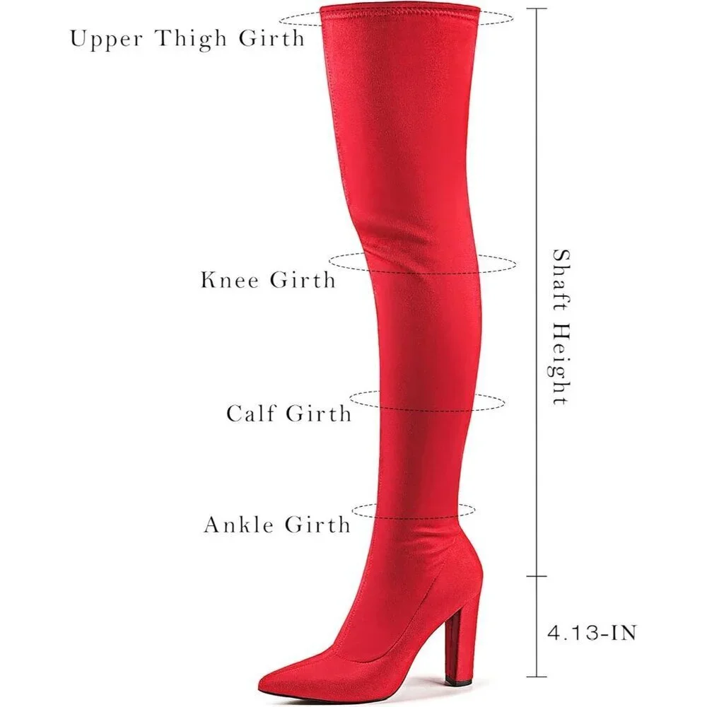 Women's Red Suede Thigh High Boots Pointed Toe Over The Knee High Winter Boot